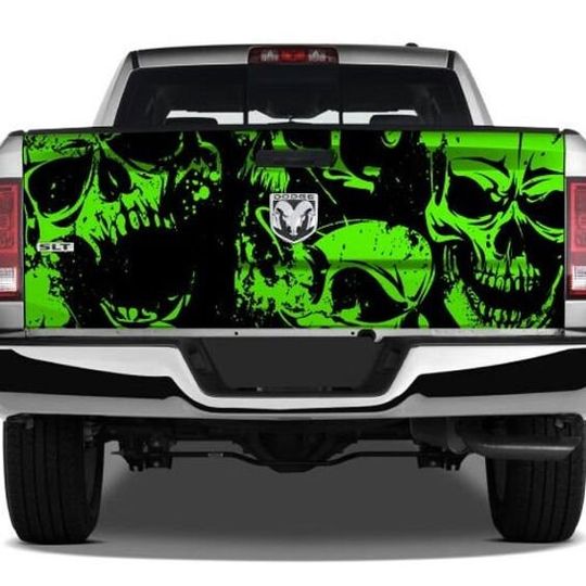 Discover Lime Green Skulls Tattoo Grunge Splash Abstract Zombies Truck Bed Decals