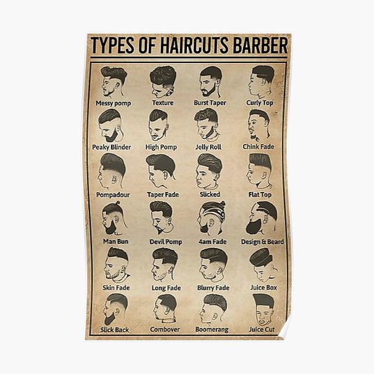 Discover Types of haircuts barber Premium Matte Vertical Poster