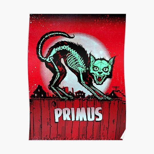 Discover Primus cat Skeleton, red background Les Claypool Premium Matte Vertical Poster