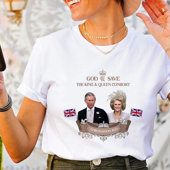 Discover Coronation t-shirt with HM King Charles III and Camilla photo / God Save The King and Queen