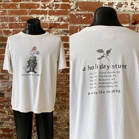 Discover 90s Barenaked Ladies A Holiday Stunt Christmas Tour T-Shirt. Vintage 1998 Barenaked Ladies A Holiday Stunt Tee