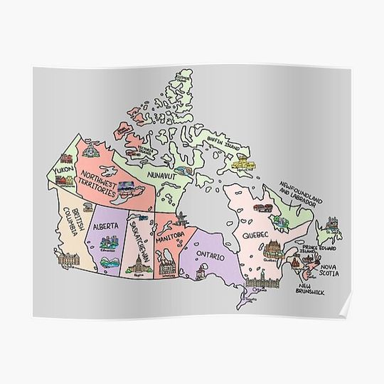 Discover Colorful Map of Canada Premium Matte Vertical Poster