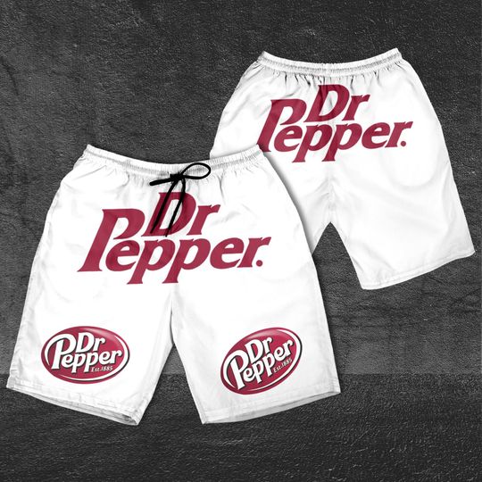 Discover Dr.Pepper White Horizontal Text Shorts, Beer basic men Hawaiian shorts, Dr.Pepper Beach Short