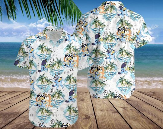 Discover BlueyDad Family Goes To The Beach Hawaiian Shirt, BlueyDad Family Hawaiian Shirt