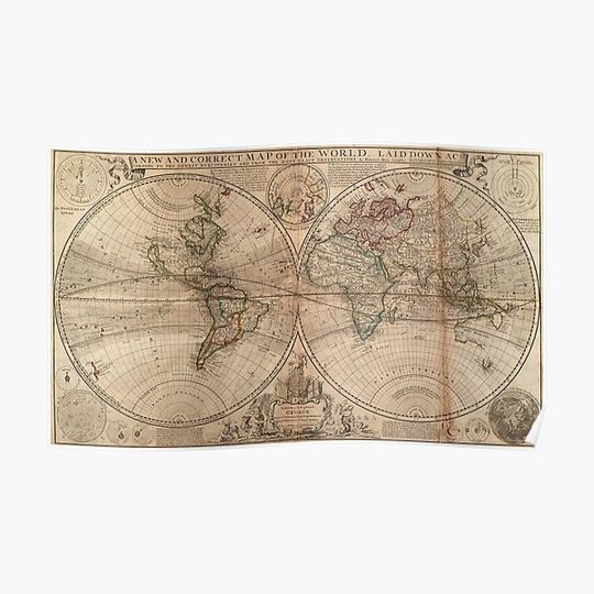 Discover Vintage Map of The World (1709) Premium Matte Vertical Poster