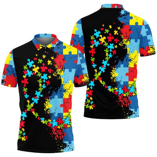 Discover Autism Awareness Puzzle Ribbon Polo
