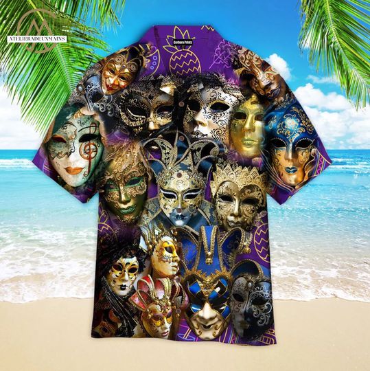 Discover Scary Festival Carnival Mask Mardi Gras Hawaiian Shirts, Mardi Gras Attire Shirt