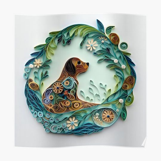 Discover Wood Dog - Quilled Paper Artwork - AI Generated Premium Matte Vertical Poster
