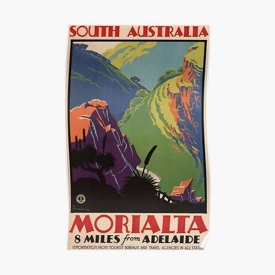 Discover Morialta Adelaide South Australia Vintage Travel Poster | Old Australian Tourism Art Deco Premium Matte Vertical Poster