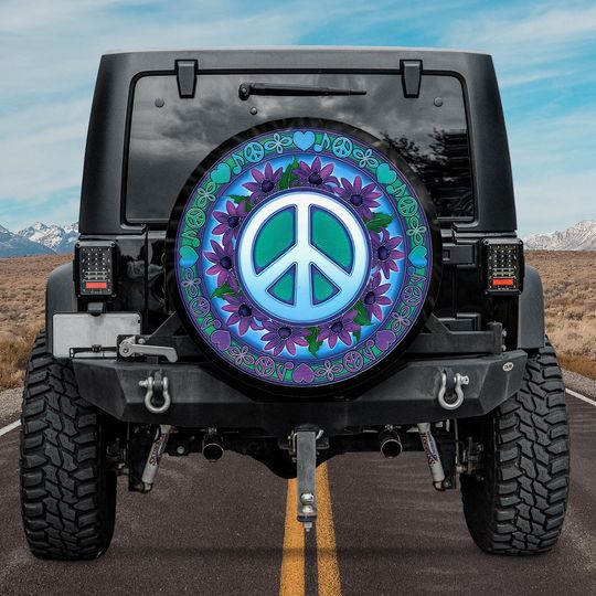 Discover Peace Sign Spare Tire Cover With Or Without Camera Hole, Sunflower Tire Cover