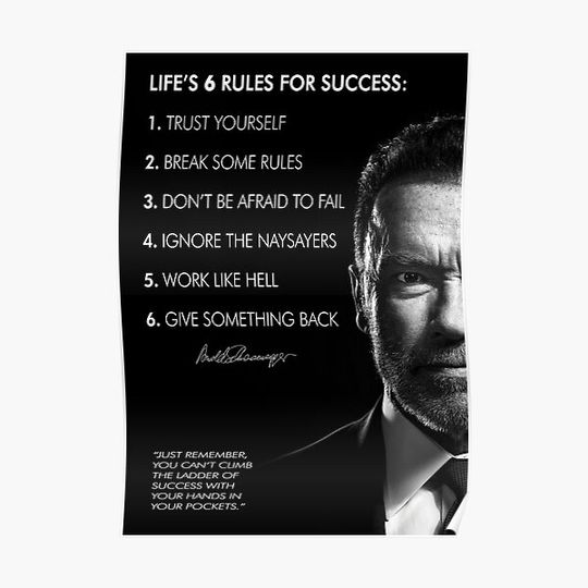Discover Arnold Schwarzenegger's 6 rules for success Premium Matte Vertical Poster