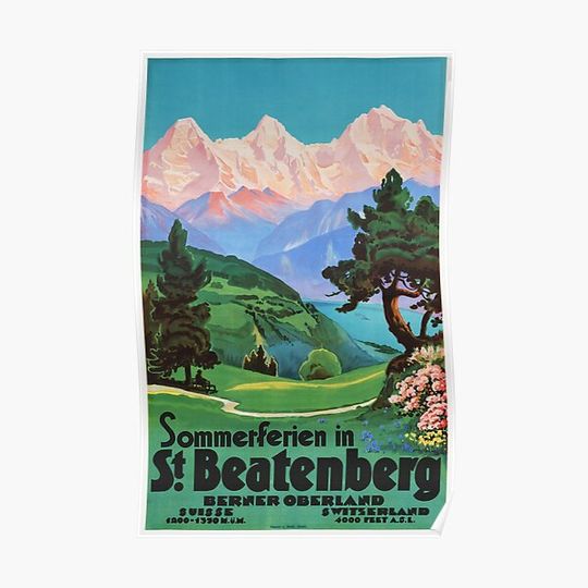 Discover Sommerferien in ST. BEATENBERG Berner Oberland Switzerland 1929 Vintage Travel Poster Premium Matte Vertical Poster
