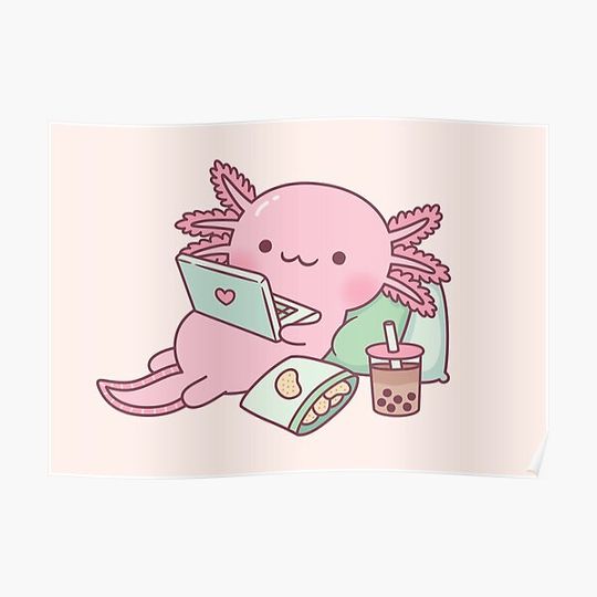 Discover Cute Chilling Axolotl Premium Matte Vertical Poster