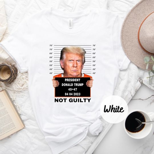 Discover Donald Trump Police Mugshot Photo T-shirt Not Guilty 45-47 President Tee shirt DJT arrest US presidential elections Trump Support Tee