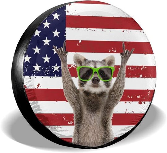 Discover Funny Raccoon American Flag Spare Tire Cover