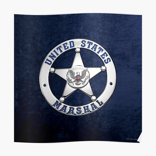 Discover U.S. Marshals Service - USMS Badge over Blue Velvet Premium Matte Vertical Poster