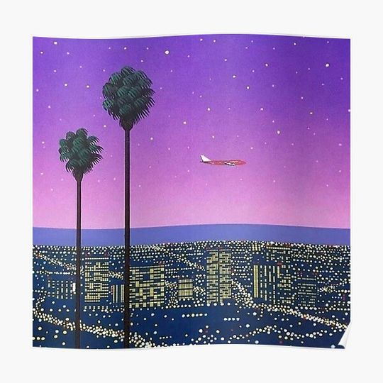 Discover Plane Night City Hiroshi nagai poster Premium Matte Vertical Poster