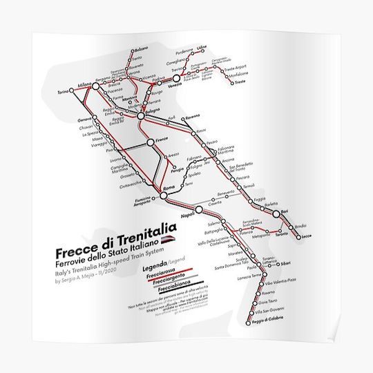 Discover Italy's Trenitalia High-speed Train System Map | 2020-2 Premium Matte Vertical Poster