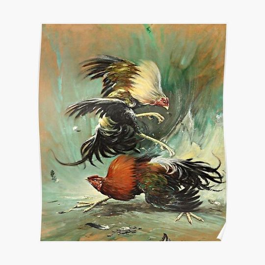 Discover Pelea de gallos, Rooster fight, cock fight Premium Matte Vertical Poster