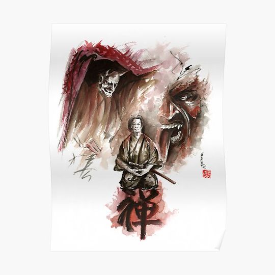 Discover Samurai ronin zen meditation deamons of mind martial arts sumi-e original ink painting artwork Premium Matte Vertical Poster