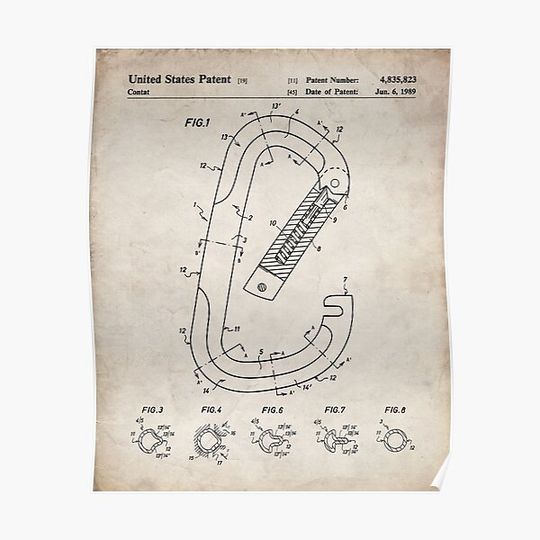 Discover Rock Climbing Patent - Climber Art - Antique Premium Matte Vertical Poster