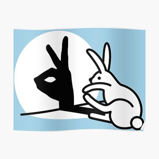 Discover Funny Rabbit hand shadow puppets humor pop art Premium Matte Vertical Poster