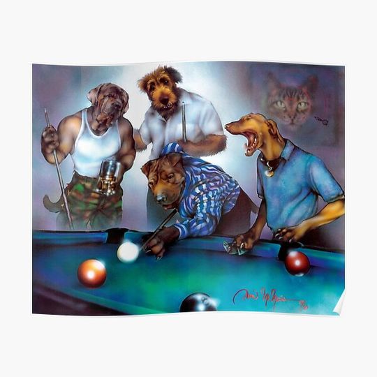 Discover Dogs Playing Pool Premium Matte Vertical Poster