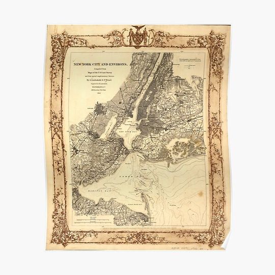 Discover 4K Vintage New York City Map 1860 Premium Matte Vertical Poster