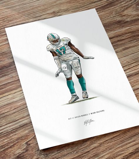 Discover Jaylen Waddle Miami Dolphins Football Illustrated Art Poster