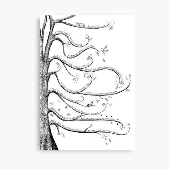 Discover Illustrated Poem - Trees by Joyce Kilmer in Black and White Canvas