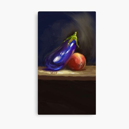 Discover Eggplant Peach Still Life Digital Oil Painting Canvas