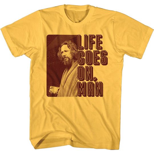 Discover Big Lebowski Men's T Shirt | Life Goes On Man Dude Quote Graphic Tee | Jeff Bridges Photo Bowling Vintage Style T-Shirt
