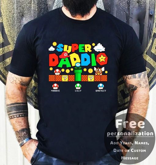 Discover Personalization Super Daddio Game Shirt, New Dad Shirt, Dad Shirt, Father's Day Shirt