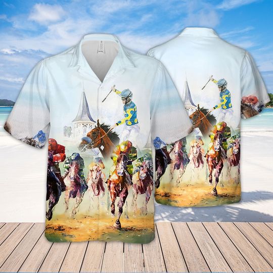 Discover Kentucky Derby Horse Racing Watercolor Hawaiian, Beach Hawaiian Summer Shirt