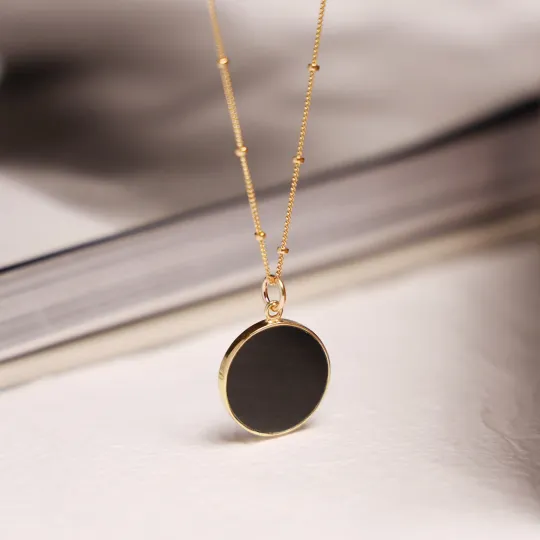 Discover Black Obsidian Circle Pendant Minimalist geometric Necklace