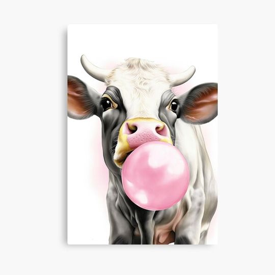 Discover Cow Blowing Bubble Gum Canvas