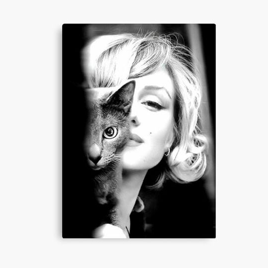 Discover Marilyn Monroe with Cat, Vintage Black and White Photograph Canvas