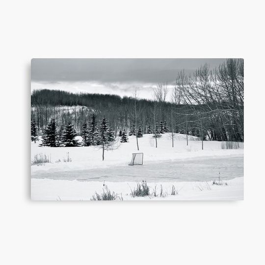 Discover Black and White Pond Hockey Canvas