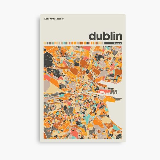 Discover Colorful Map of Dublin Canvas Art