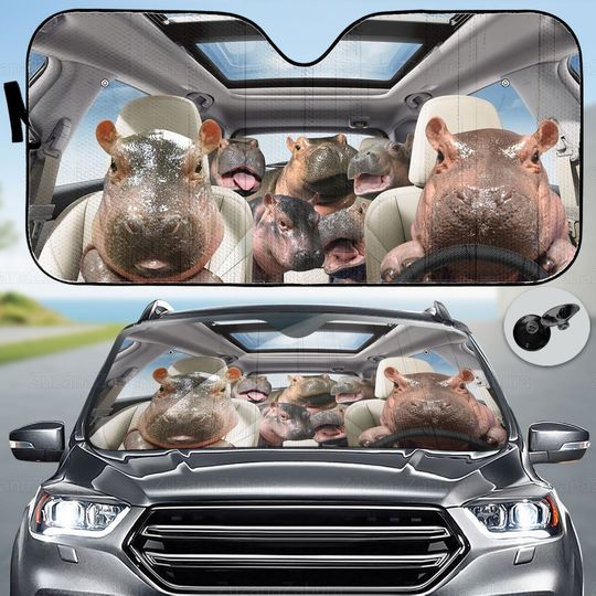 Discover Hippo Family Car Sun Shade, Car Sun Shade