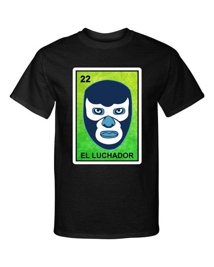 Discover El Luchador Blue Demon Wrestler Loteria Mexican Bingo Style T-Shirt