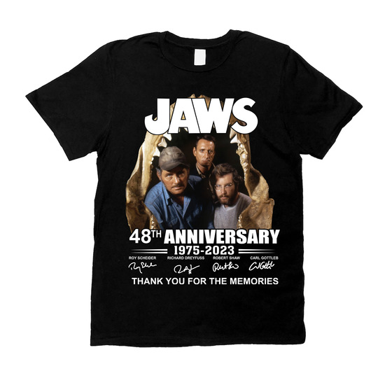 Discover Jaws anniversary 1975-2023 horror movie t-shirt