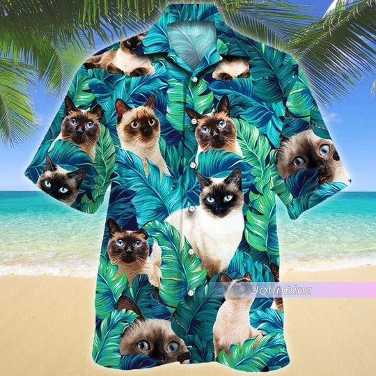 Discover Siamese Cat Hawaiian Button Down Shirt
