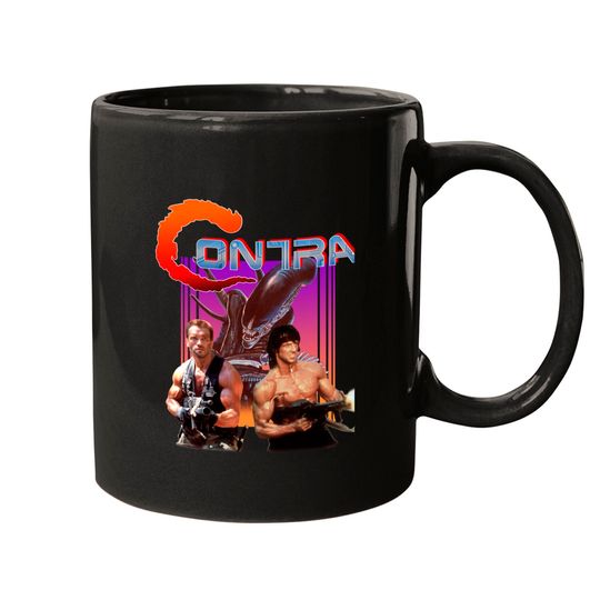 Discover Contra Movie Game Arnold Schwarzenegger Vs Sylvester Stallone Mugs