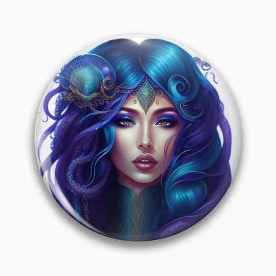 Discover beautiful girl with blue hair Pin Button