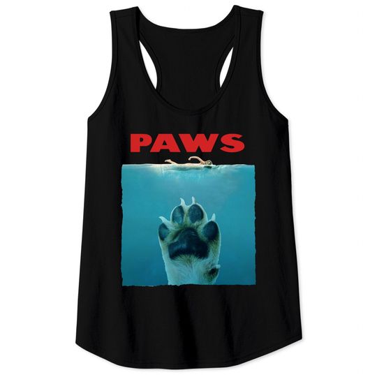 Discover Paws - Jaws Dog Puppy Jaws Mashup Tank Tops Parody Cool White Tank Tops