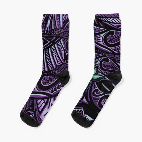 Discover Purple Paradise Hawaiian - Samoan - Polynesian Tribal 1506 Socks