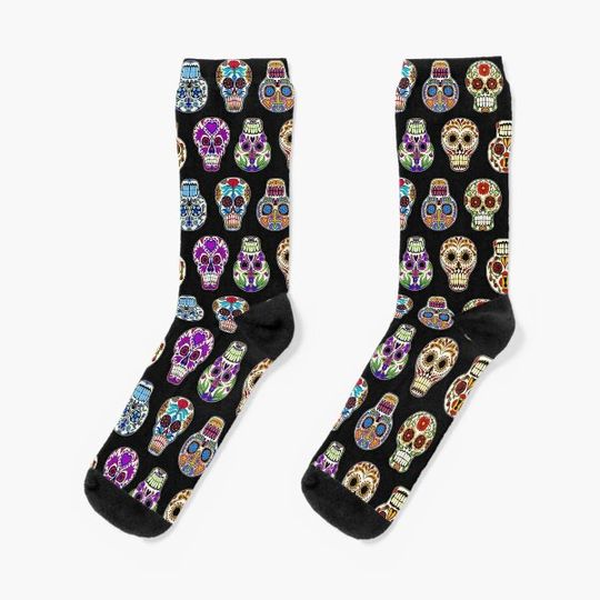 Discover Sugar Skulls on black Socks