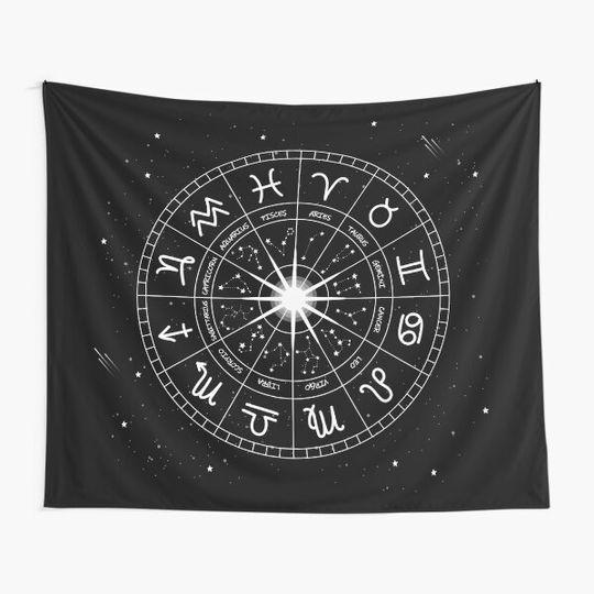 Discover Zodiac Symbols Wheel Tapestry