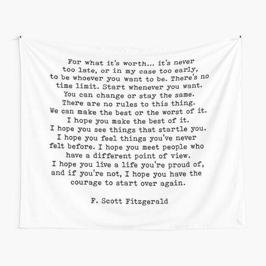 Discover For What It's Worth, Life Quote, F Scott Fitzgerald Quote Tapestry